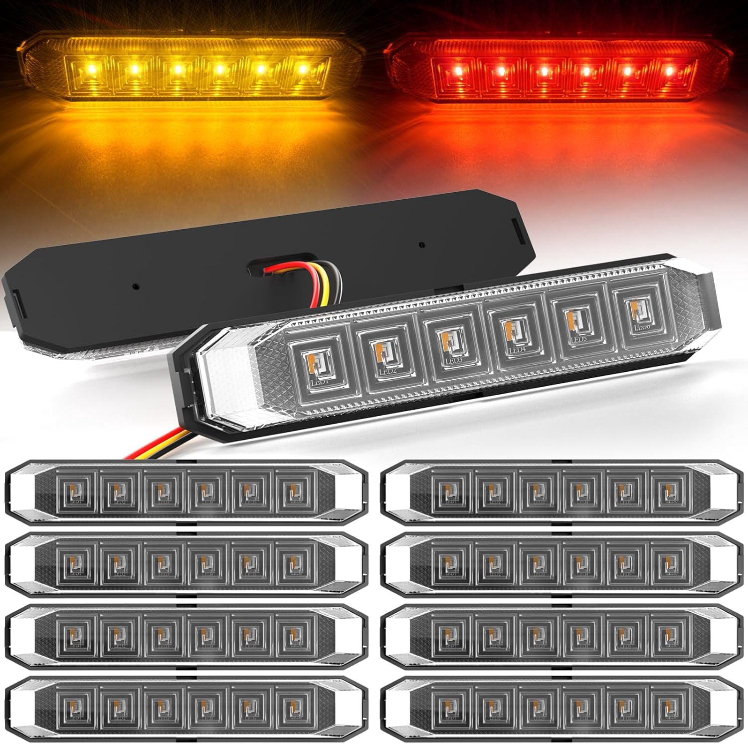 4.7'' Dual Color Trailer Marker LED Lights Strip Amber Red Dual ...