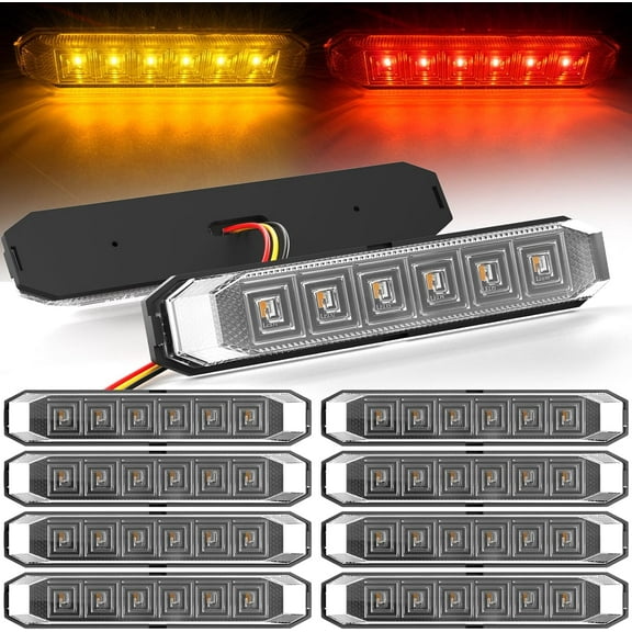4.7'' Dual Color Trailer Marker LED Lights Strip Amber Red Dual Function Brake Stop Turn Signal Light Side Clearance Tail Front Rear Waterproof Light for Trailer Truck Car Bus Van ATV UTV, 10Pcs