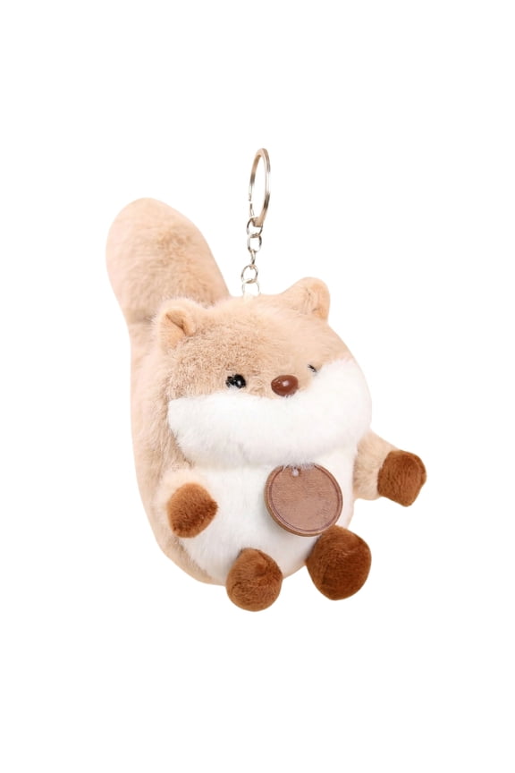 4.7" Fluffy Tail Squirrel Plush Charm, Soft Stuffed Animal Keychain Pendant for Purse and Car Mirror, Adorable Woodland Creature Bag Decoration for Everyone Brown