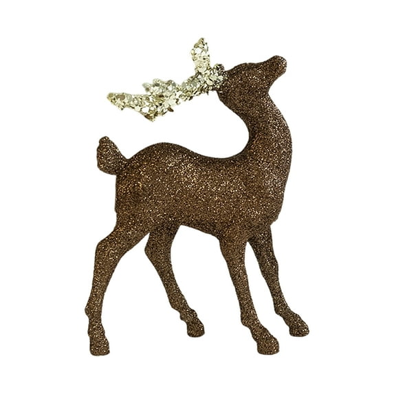 4.7" Glitter Flocked Reindeer Figurine – Christmas Tree Ornament, Holiday Table Decor, Festive Xmas Deer Statue, Sparkling Home Decoration, Winter Holiday Mantel & Shelf Accent (Coffee Brown)