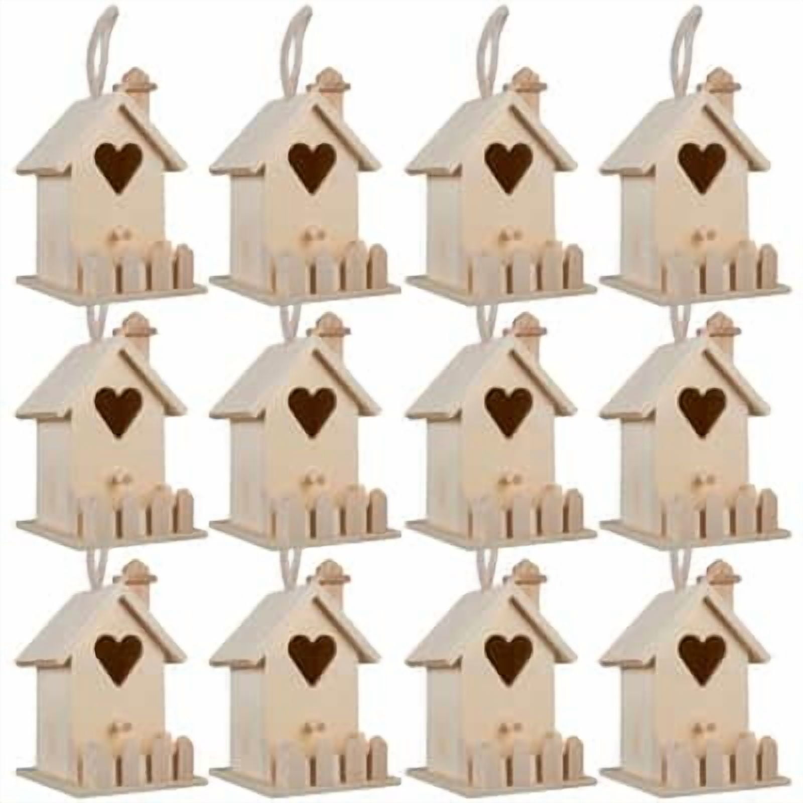 4.7" Heart & Fence Birdhouse by Make Market - Unfinished Hanging Birdhouse Made of 100% Wood - Outdoor Nesting Boxes - Bulk 12 Pack