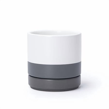 4.7 Inch Ceramic Planter Pot with Drainage Hole and Saucer, Indoor Cylinder Round Planter Pot, White/Speckled Grey, 94-O-B-6