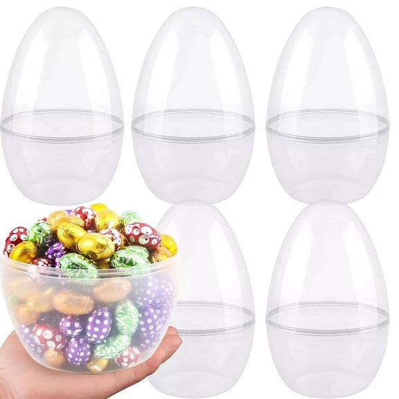 4.7 Inch Clear Plastic Easter Eggs, 5 Pack Transparent Fillable Eggs for Easter, DIY Candy Toys Storage, Empty Surprise Eggs for Party Decorations Basket Stuffers