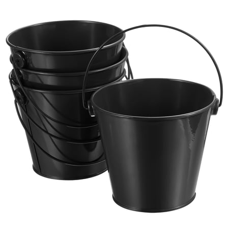4.7 Inch Colored Metal Buckets Pencil Holder Buckets Metal Planter Pails Container with Handles Black 4 Pack