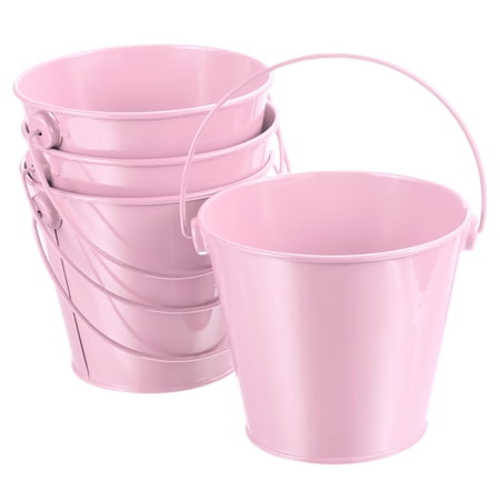 4.7 Inch Colored Metal Buckets Pencil Holder Buckets Metal Planter Pails Container with Handles Pink 4 Pack