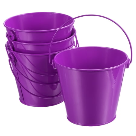 4.7 Inch Colored Metal Buckets Pencil Holder Buckets Metal Planter Pails Container with Handles Purple 4 Pack
