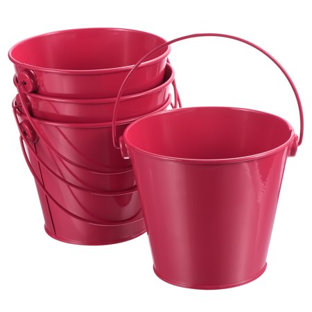 4.7 Inch Colored Metal Buckets Pencil Holder Buckets Metal Planter Pails Container with Handles Red 4 Pack