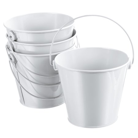 4.7 Inch Colored Metal Buckets Pencil Holder Buckets Metal Planter Pails Container with Handles White 4 Pack