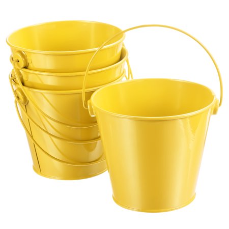 4.7 Inch Colored Metal Buckets Pencil Holder Buckets Metal Planter Pails Container with Handles Yellow 4 Pack