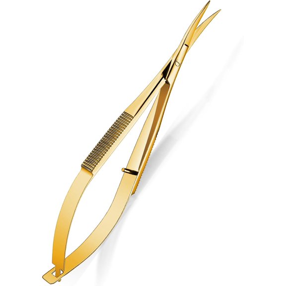 4.7 Inch Curved Stainless Steel Squeeze Scissors Grooming Trimming Scissors Eyebrow Embroidery Sewing Thread Snips Curved Tip Clippers Craft(Gold)