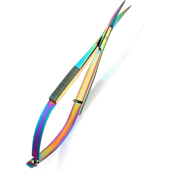 4.7 Inch Curved Stainless Steel Squeeze Scissors Grooming Trimming Scissors Eyebrow Embroidery Sewing Thread Snips Curved Tip Clippers Craft(Multicolor)