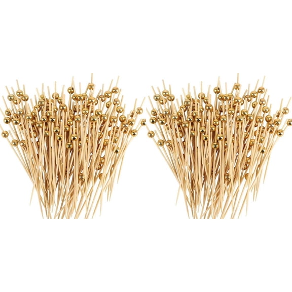 4.7 Inch Gold Pearl Fancy Picks Bamboo Skewers, Decorative Toothpicks for Appetizers Fruit Drinks, Charcuterie Board Accessories for Wedding Party Bridal Shower Supplies 200PC