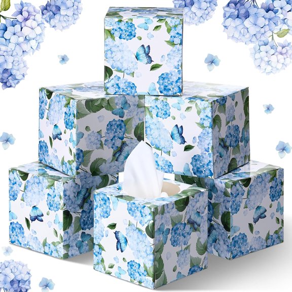 4.7 Inch Large Tissue Cube Boxes 2 Ply 7.18 * 8.7 Inch Facial Papers Large Tissues Boxes Cover Bulk Travel Size Face Facial Cube Pack Upright Face for Bathroom Kitchen Bedroom(Hydrangea)