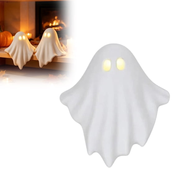 4.7 Inch Ghosts Small White Ghost Figurine, Light Up Ghost Decor Small LED Halloween Decor Spooky Sculptures for Indoor Party Tabletop Home Shelf, Glowing Ghost