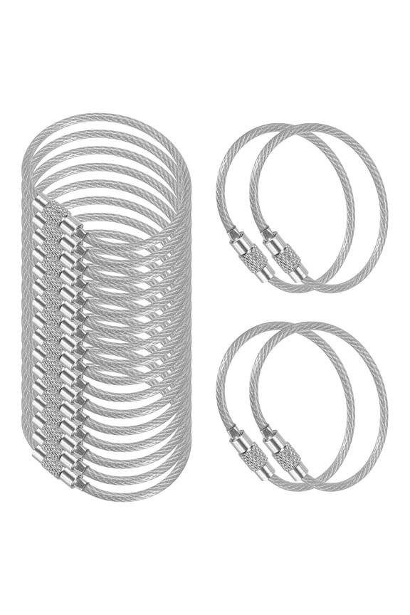 4.7 Inch Stainless Steel Wire Keychain Cable Key Ring Loop, Silver, 20 Pack