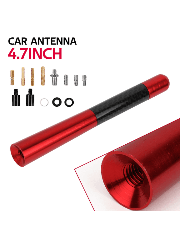 4.7 Inch Universal Car Antenna Pole Aluminum Alloy With Carbon Fiber Vehicle Replacement Short Antenna in Red