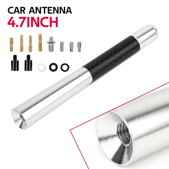 4.7 Inch Universal Car Antenna Pole Aluminum Alloy With Carbon Fiber Vehicle Replacement Short Antenna in Silver