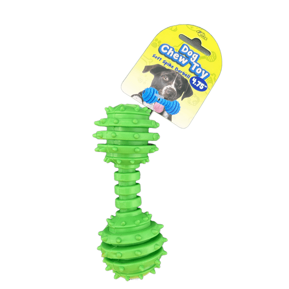 4.7 in Soft Spike Barbell Dog Chew Toy, Fun, Functional and Dental Health Boosting Toy for Furry Friends to Satisfy Chewing Instincts and Promote Healthy Teeth, Green
