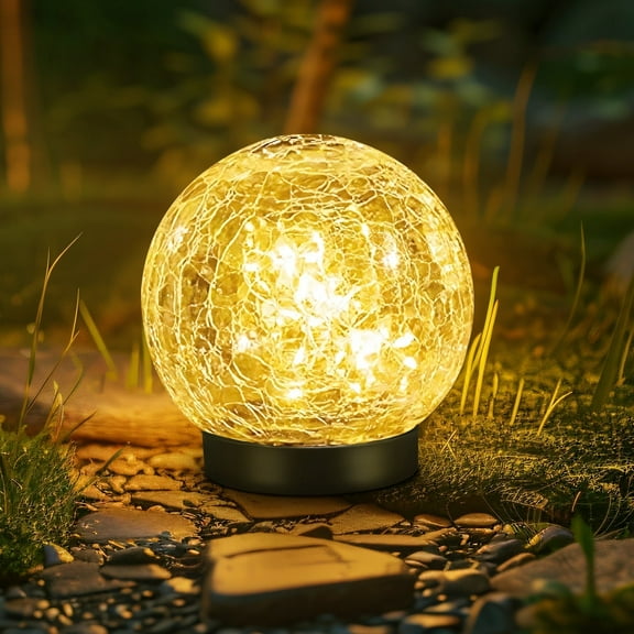 4.7" Solar Cracked Globe Garden Lights, Solar Garden Lights Outdoor Decorative, Waterproof Glass Ball Lights for Yard Pathway Patio Christmas Outside Decor (Warm White, 4.7")