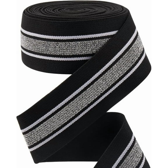 4.7 Yards 1.57" Wide Glitter Silver and White Striped Twill Elastic Band Black Flat Stretchy Webbing Sewing Knitting Strap Trim Ribbon for DIY