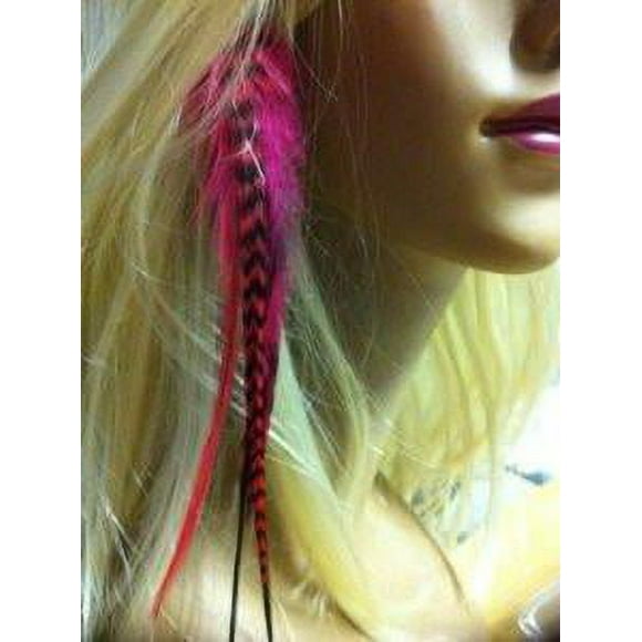 4 -7 in Length Sexy Red &amp; Grizzly Wide Fluffy Feathers for Hair Extension