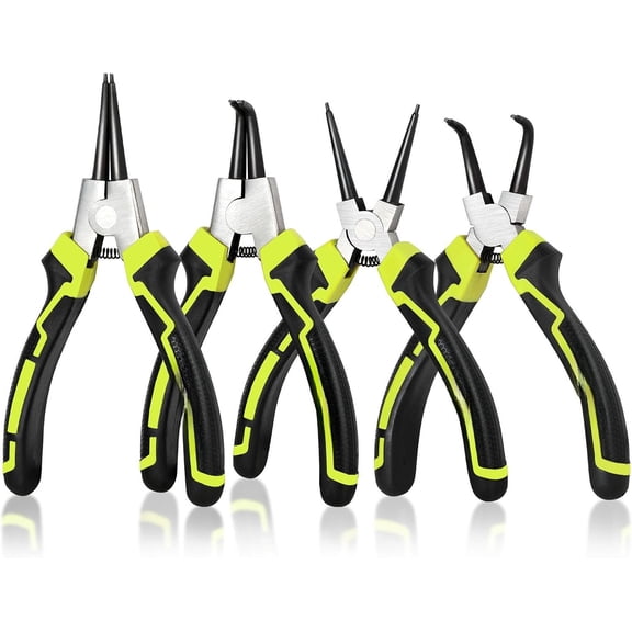 4- 7-inch Snap Ring Pliers Set (Tip Diameter 5/64''), Internal/External Circlip Pliers Kit with Straight/Bent Jaw, Heavy Duty for Ring Remover Retaining