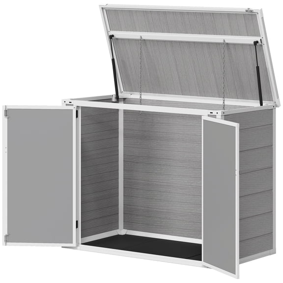 4.7 x 2.5FT Outdoor Horizontal Storage Shed, Lockable Trash Can Storage with Chain Lid, Gray