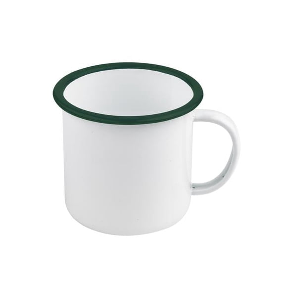 4.7 x 3.5 in. 17 oz Rim Enamel Mug, White with Green - 12 Piece