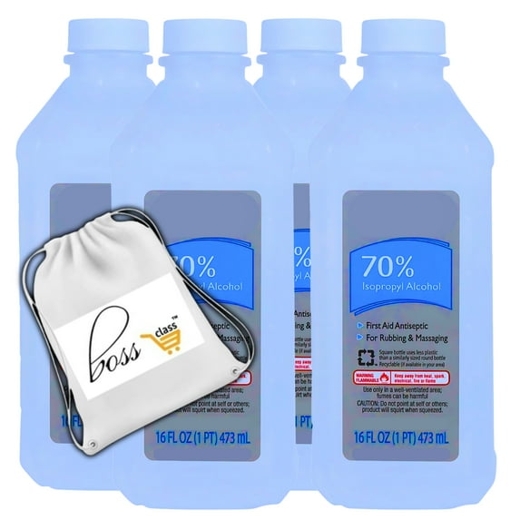 (4) 70% Rubbing Alcohol, 16 Fl Oz First Aid Antiseptic Treatment for Minor Cuts Scrapes Cleaning Disinfectant Sterilization Sanitation Home School Office Medical Kit & Custom Storage Carrier