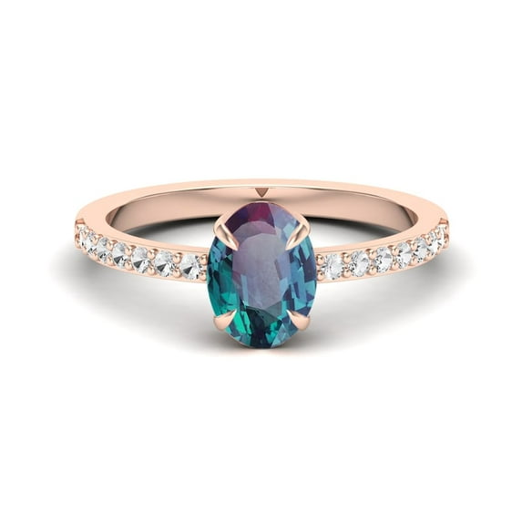 4.70ct AAA Lab Created Alexandrite and Moissanite Ring 14k Rose Gold-Plated Engagement Ring Vintage Art Deco Bridal Gift