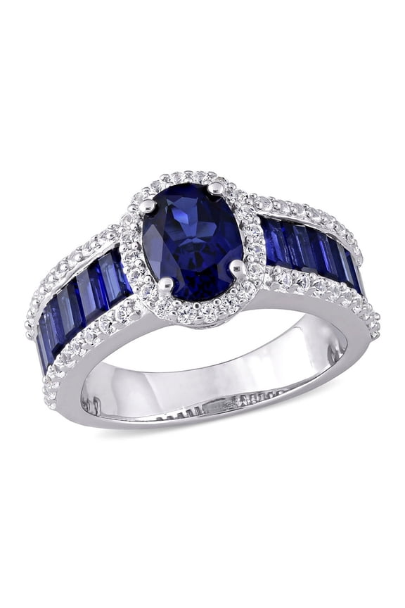 4.72 Carat (Ctw) Lab-Created Blue & White Sapphire Halo Ring in Sterling Silver for Women