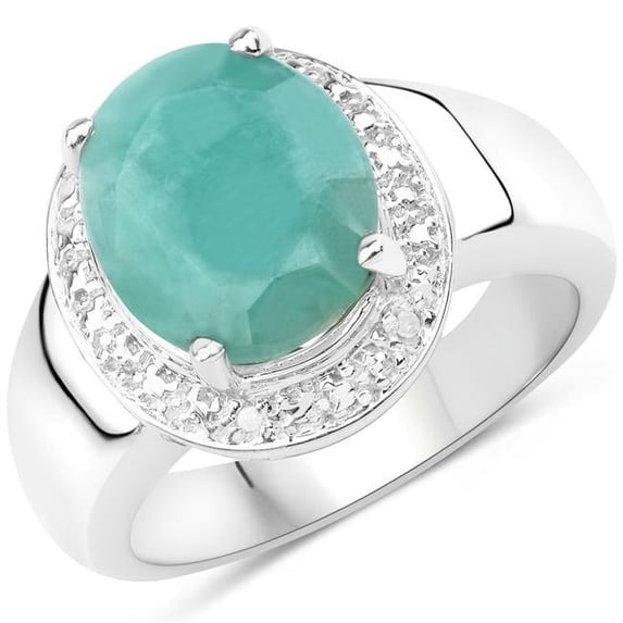 HauteFacets QR903EWD-SSR-11.5 4.72 Carat Genuine Emerald & White Diamond 0.925 Sterling Silver Ring