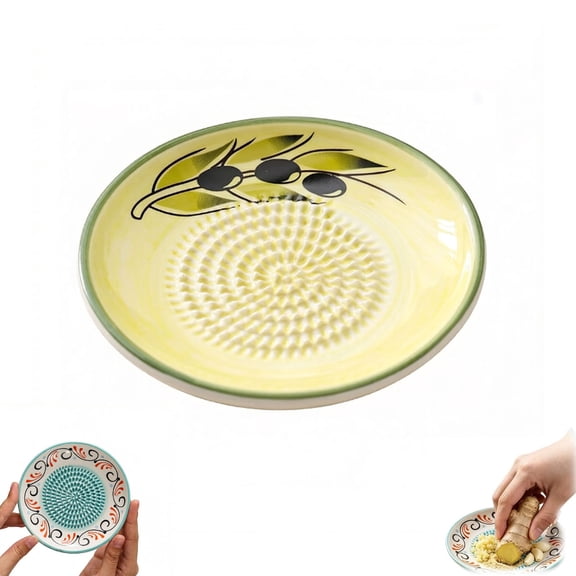 4.72" Ceramic Garlic Grater Plate Bowl, Handmade Porcelain Grinding Dish Garlic Grater Dish with Ridges Tomato Grater Dish, Ginger, Cheese, Wasabi, Onion