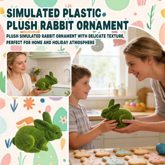 4.72" Faux Moss Flocked Bunny Decor, Pastel Flock Bunnies Figurines with Bow for Spring Easter Home Office Party Table Centerpiece Decoration