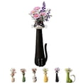 thumbnail image 1 of 4.72" Handcrafted Ceramic Cat Vase, Whimsical Kitty Planter for Small Flowers, Boho Desk Shelf Decor, Unique Gift for Cat Lovers (Black), 1 of 8