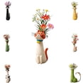 thumbnail image 1 of 4.72" Handcrafted Ceramic Cat Vase, Whimsical Kitty Planter for Small Flowers, Boho Desk Shelf Decor, Unique Gift for Cat Lovers (Saffron), 1 of 8