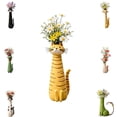 thumbnail image 1 of 4.72" Handcrafted Ceramic Cat Vase, Whimsical Kitty Planter for Small Flowers, Boho Desk Shelf Decor, Unique Gift for Cat Lovers (Yellow), 1 of 8