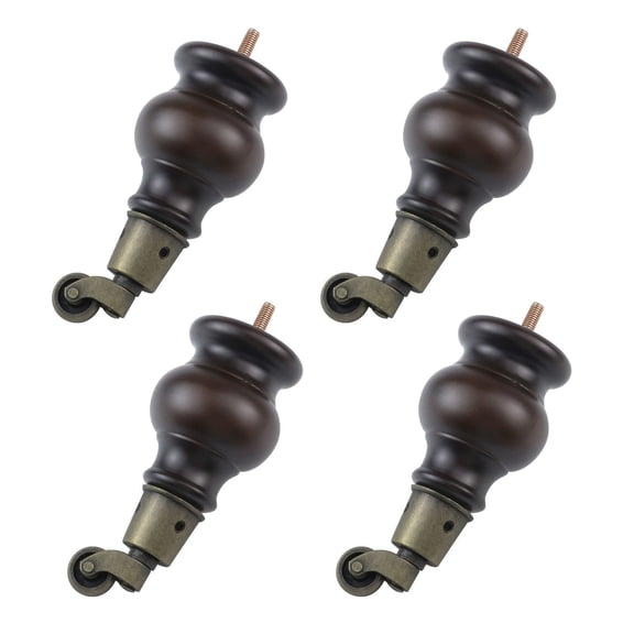 4.72" Height Wooden Furniture Legs Wood Sofa Legs Replacement Round Gourd Wooden Turned Feet with M8 Hanger Bolts and Caster Wheels for Couch Armchair Recliner Dresser Cabinet Ottoman