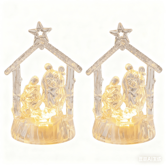 4.72"Lighted Holy Family with The Birth of Jesus, LED Christmas Nativity Decoration, Religious Tabletop Display，Christmas gifts D