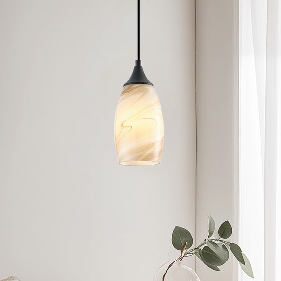 4.72" Marble Swirl Pendant Light with Glass Shade, Light Brown Ceiling Light with Adjustable Cord - Farmhouse Kitchen Island Lighting