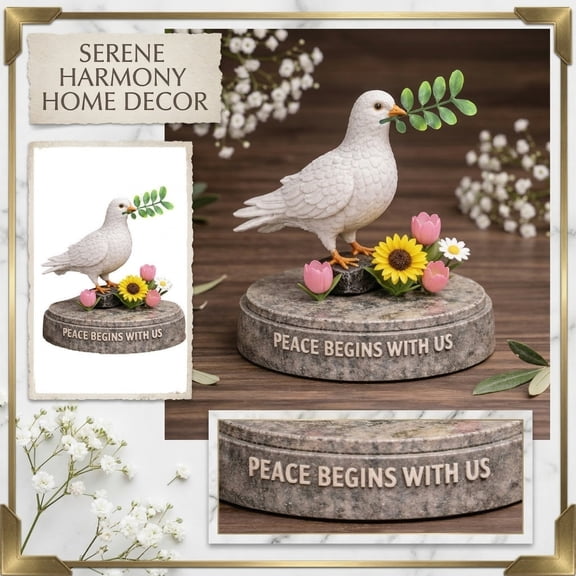 4.72" Peace Dove Figurine Decor, Resin White Dove with Olive Branch Statue, Inspirational Decorative Ornament for Home Garden Patio Tabletop Decor