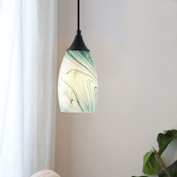 4.72 inches Adjustable Pendant Light, E26 Base Hanging Lamp, Teal Pendant for Kitchen Island, Bedroom, Dining Room, Coastal Decor