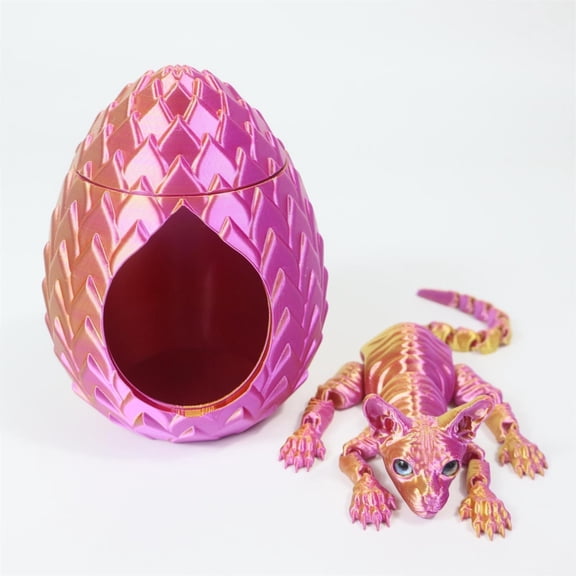 4.72Inch 3D Printed Hairless Cat with Cattery, for Home Decorations & Easter Egg Hunt Party Favor, Easter Basket Stuffers