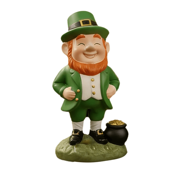 4.72Inch St. Patricks Day Leprechaun Figurine, Irish Lucky Resin Gnome Decor with Pot of Gold, Green Tabletop Tiered Tray Decoration