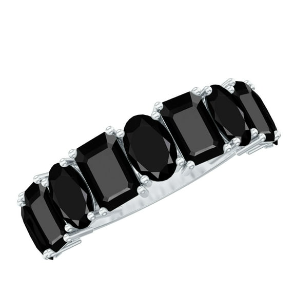 Rosec Jewels Black Onyx Half Eternity Ring - AAA Quality Certified - Wedding Anniversary Ring for Women - Ready to Gift, 14K White Gold, US 8.50