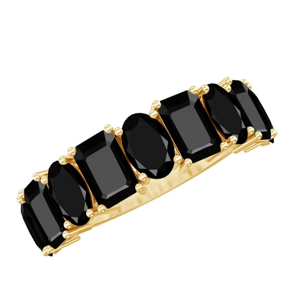 Rosec Jewels Black Onyx Half Eternity Ring - AAA Quality Certified - Wedding Anniversary Ring for Women - Ready to Gift, 18K Yellow Gold, US 4.00