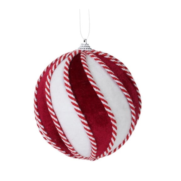 4.75" DIA Velvet Swirl Christmas Ornament - White, Burgundy, Red - Elegant Holiday Decor - Peppermint Themed Christmas - XJ4477