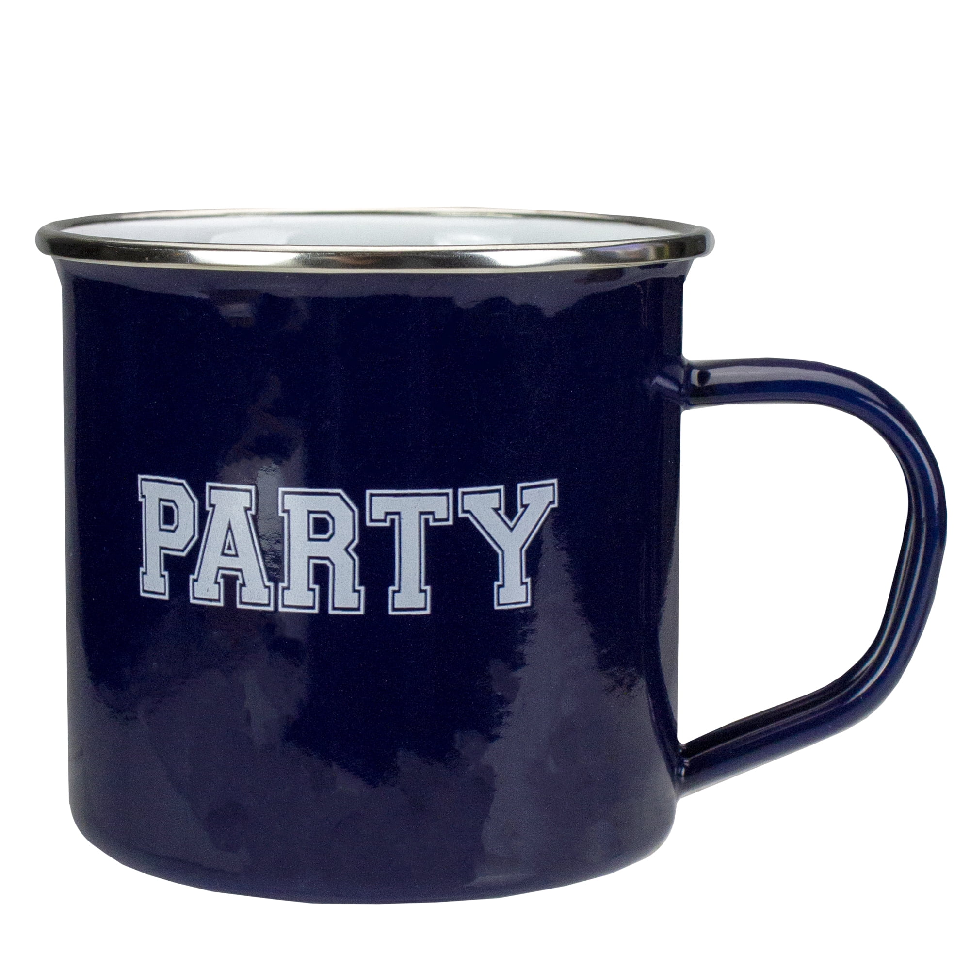 4.75" Dark Blue and White Metal Varsity Party Coffee Mug