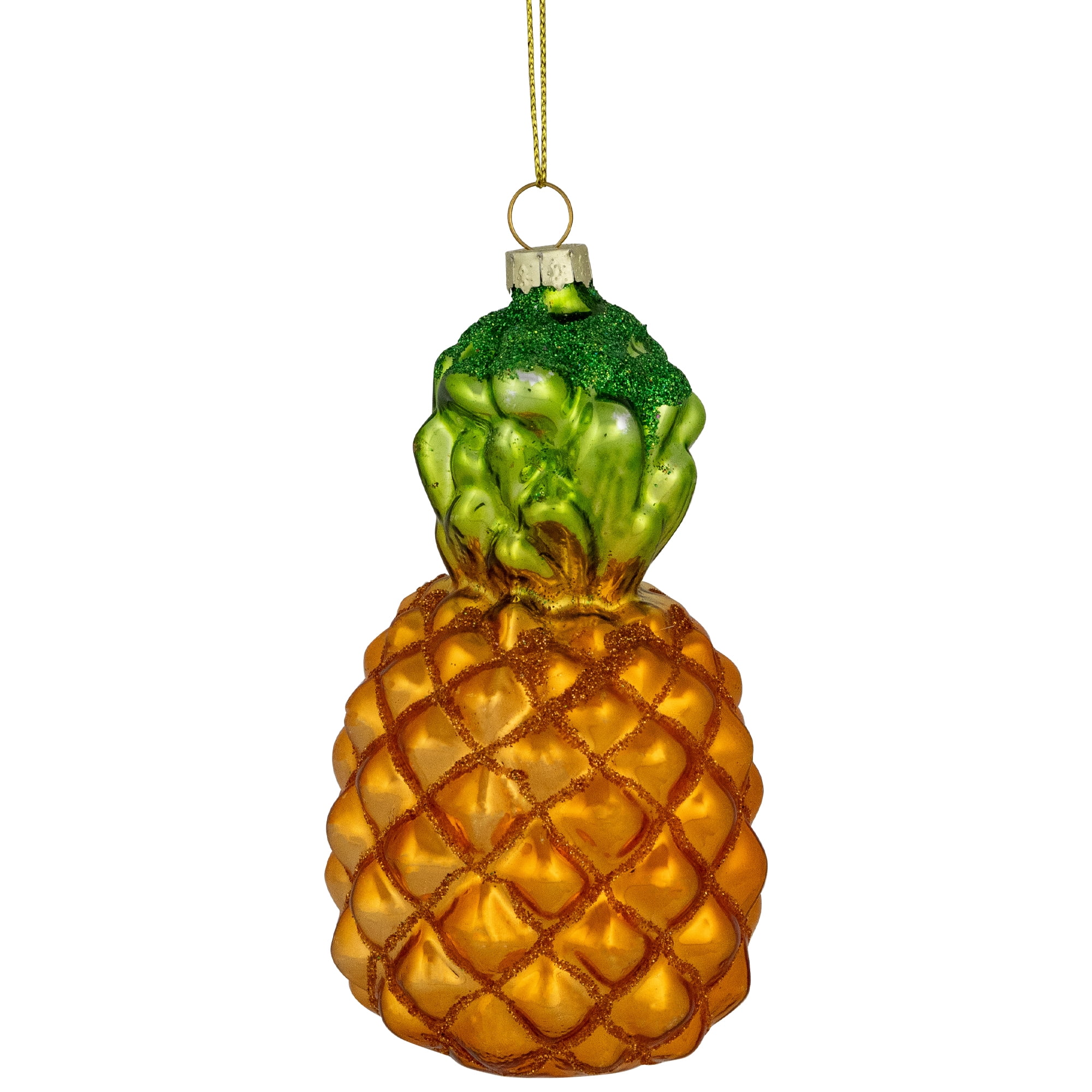 Northlight 4.75" Glittered Pineapple Glass Christmas Hanging Ornament