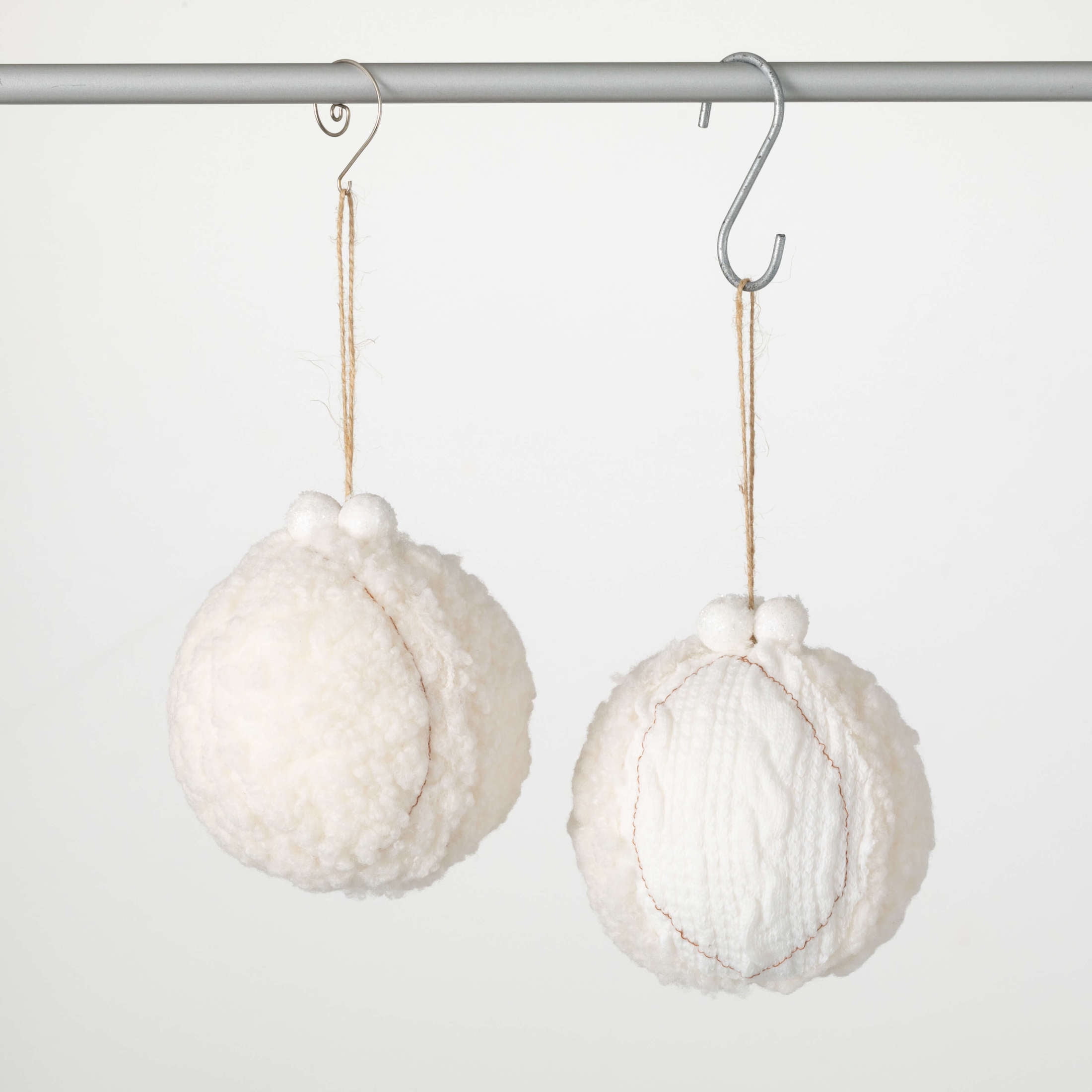 4.75"H Sullivans Cream Sherpa Ball Christmas Ornament Set of 2